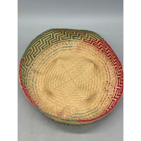 Handmade Handwoven Zigzag Pattern Straw Basket 11"x4" Used READ - Picture 4 of 5